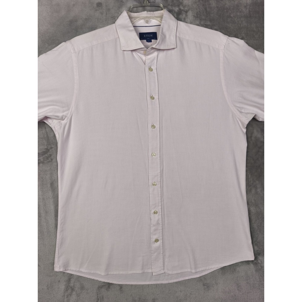 Eton Slim Fit Dress Shirt Mens XL 44 17.5 Light Pink Button Up Long Sleeve - Picture 6 of 9